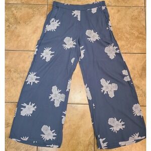 Roxy Wide Leg Pants Women's Floral Print Viscose Med Pockets Gray Pink Feminine